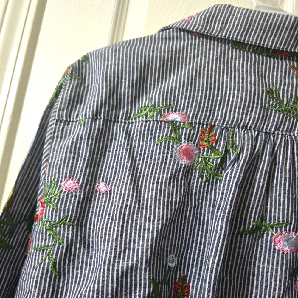 For Cynthia Linen & Cotton Striped Floral Embroidered Popover Tunic, Sz 2X, EUC! - Picture 10 of 14